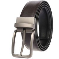Ceinture en cuir pour homme avec logo personnalisé, boucle rotative, double face, en cuir texturé, pour tenue décontractée ou professionnelle