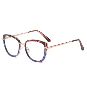 复古猫眼超大迷人女眼镜TR和金属圆框防蓝色眼镜高品质光学设计师玻璃