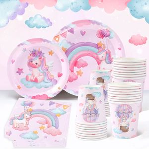 Ensemble de vaisselle jetable <span class=keywords><strong>licorne</strong></span> assiettes et serviettes en papier pour décorations d'anniversaire de douche de bébé kit de vaisselle de fête - Product Image 1