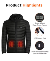 Veste chauffante isolée unisexe, taille américaine, hiver, chaude, S-6XL, 19-21 zones chauffantes, batterie rechargeable, chauffage USB