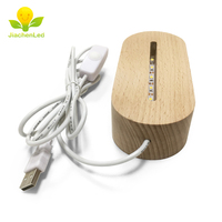 1 paire de lampe Led 3D en hêtre avec Base USB, support de veilleuse en bois pour lampe en acrylique, vente en gros