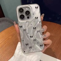 Coque de téléphone coréenne mini nœud papillon laser argenté pour iPhone 11 13 14 15 16 Pro Max, coques pour iPhone 7 8 Plus XS XR