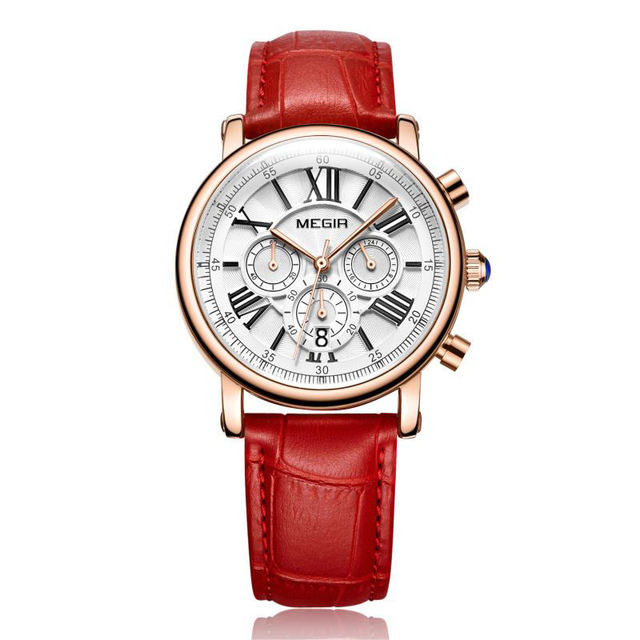Montre Femme Original Brand Megir 2011 Leather Straps Women Chronograph Quartz Watch High Quality Luxury Ladies Dress Watches