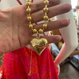 Không thấm nước 18K mạ vàng thép không gỉ bóng chuỗi với trái tim căng phồng, xỉn màu miễn phí Chunky tim Choker Vòng cổ cho phụ nữ - Product Image 5