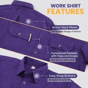 Men's Industrial Premium Work Shirt Short Sleeve Cotton Breathable Regular Fit Unisex Adult Workwear - Product Image 3