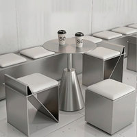 Table basse moderne en acier inoxydable, tabouret carré, banquette longue, sièges de restaurant/café, mobilier de maison, table à hauteur réglable