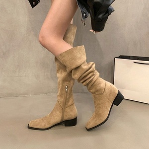 2026 New Style Chunky Block Heel <strong>Boots</strong> Western <strong>Slouch</strong> Stacked Vintage Leather for Women - Product Image 1