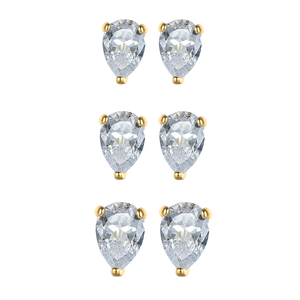 Fashion 925 Sterling <b>Silver</b> 14K Gold Plated Pear Cut Zircon <b>Stud</b> Earrings For Women Wedding Anniversary Party Gift - Product Image 3