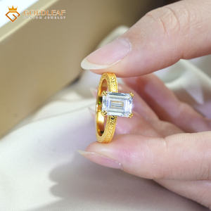 Anillos Populares de Plata de Ley 925 con Hoja de Oro, Circonita Cúbica de Corte Esmeralda de 8x10mm, Anillos de Compromiso y Boda con Diamantes - Product Image 5