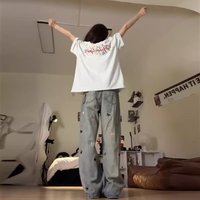 Pantalon en jean skinny respirant et écologique de haute qualité avec broderie motif chien de dessin animé mignon, taille mi-haute, style Y2K décontracté
