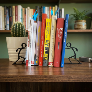 Metal Stick Figure Bookends Set 20 Cm X 20 Cm For Bookshelf Organization - Product Image 1