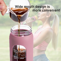 Botol Air Kaca Borosilikat 16 OZ Bebas BPA dengan Tutup Bambu & Selubung Silikon, Wadah Minuman yang Dapat Digunakan Kembali dengan Tutup