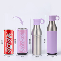 Nouveauté : Bouteille d'eau isotherme double paroi 400 ml + 400 ml en acier inoxydable 304 (intérieur et extérieur) avec couvercle à paille et fonction refroidisseur de canettes 2-en-1