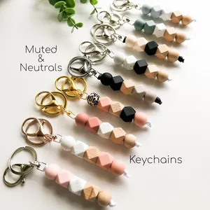 Bohemian Style Soft Silicone Bead Keychain Fashionable Blue Black Pink Irregular Square Bead Keychain for gifts