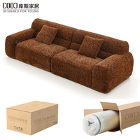 OEM ODM Luxuriöses Modernes Hochdichtes Schaumstoff-Stoff-Wohnzimmer 2-in-1 Sektionales Knochenloses Sofa-Set Vakuumkomprimierte Möbel