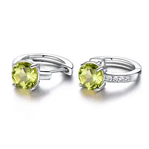 Vintage Huggie Earrings for Women Fashion 925 Sterling Silver with Natural Peridot and Diamond Costume Jewelry Hoop Design