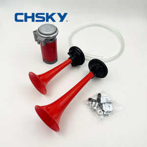 Chsky Auto En Motorfiets Luchthoorn Set Dubbele Buis Hoorn Compressor Pomp Luchtpomp Rood - Product Image 3