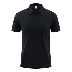 เสื้อโปโลแขนสั้นสีดำสำหรับผู้ชาย ผ้าโพลีเอสเตอร์ถัก 100% ระบายอากาศได้ดี สวมใส่สบาย สีพื้น ทรงปกติ ดีไซน์กระดุม - Product Image 1