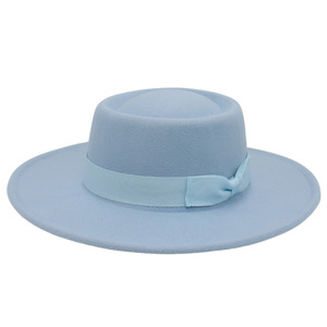 Chapeau Fedora en feutre d'hiver, couleur unie, décontracté, pour l'extérieur, à large bord, avec nœud, en tissu de laine, logo personnalisé, unisexe - Product Image 4