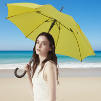 Parapluie de marche droit jaune coupe-vent en pongé - Cadeau d'affaires léger à ouverture automatique