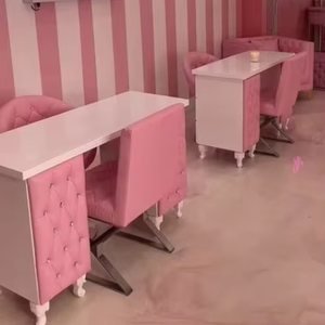 Mesa <span class=keywords><strong>de</strong></span> Manicura para Salón <span class=keywords><strong>de</strong></span> Belleza, Mesa para Uñas con Silla <span class=keywords><strong>de</strong></span> <span class=keywords><strong>Manicurista</strong></span>, Color Rosa - Product Image 1