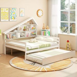 <span class=keywords><strong>Lit</strong></span> plateforme en bois avec <span class=keywords><strong>lit</strong></span> <span class=keywords><strong>gigogne</strong></span> double taille normale avec tête de <span class=keywords><strong>lit</strong></span> bibliothèque Pas besoin de sommier blanc <span class=keywords><strong>pour</strong></span> enfants adolescents et adultes - Product Image 2