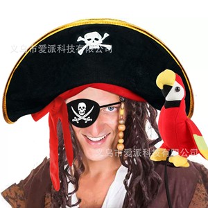 Pirate Captain Hat <b>Black</b> Skull Design Red <b>String</b> Halloween Costume Prop - Product Image 4