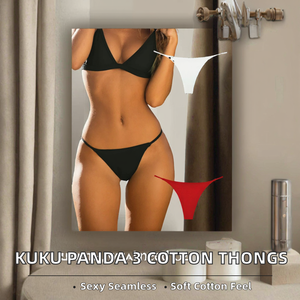 KUKU <span class=keywords><strong>PANDA</strong></span> Strings en coton pour femmes, lot de 3, sexy, sans couture, tissu Dobby, lavables en machine, culottes G-string - Product Image 2