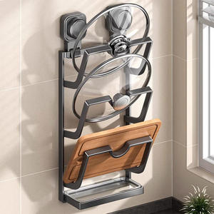 Support mural multifonctionnel moderne pour cuisine, sans perçage, avec ventouse puissante, pour couvercles de casseroles, rangement mural pour poêles - Product Image 3