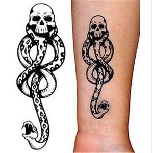 Tatuaje Temporal <span class=keywords><strong>de</strong></span> Serpiente con Calavera Negra para Fiesta <span class=keywords><strong>de</strong></span> Halloween, Baile, Adultos, Tatuaje Impermeable <span class=keywords><strong>de</strong></span> <span class=keywords><strong>Manga</strong></span> Completa, Tatuaje Semipermanente <span class=keywords><strong>de</strong></span> Genipin - Product Image 1