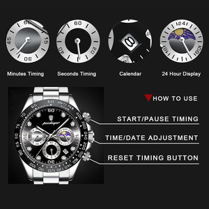 Relojes de Pulsera de Cuarzo Poedagar para Hombre, Nuevos, de Moda, Ultrafinos, con Cronógrafo, Calendario, Resistentes al Agua, con Correa de Acero Inoxidable - Product Image 3