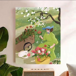 <span class=keywords><strong>Quadro</strong></span> su Tela Incorniciato Moderno e Minimalista con Gatto, Tulipani e Ciliegie, Decorazione Murale per Interni - Product Image 1