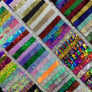 Groothandel Hoge Kwaliteit Glitter Kwastje Mesh Stoffen Glanzende Kleurrijke Geborduurde 5Mm Twee Tone Vis Schaal Omkeerbare Sequin Stof