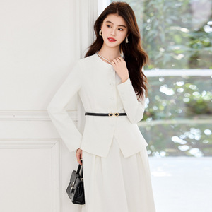 Women's Suit Set Light Blue Two Piece Midi Skirt Satin No Wrinkle Treatment Casual Wear - Product Image 2