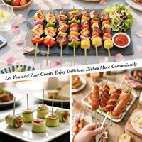 Brochettes en bambou naturel lisses de couleur blanche, plates et fines, extrémité pointue, brochettes en bambou pour barbecue en plein air, nourriture de marché