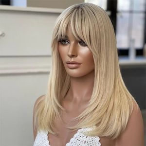 Clip cheveux blond cendré surbrillance couche coupe Salon qualité nœuds invisibles 100% cheveux naturels pleine dentelle perruques avec <span class=keywords><strong>frange</strong></span> - Product Image 4