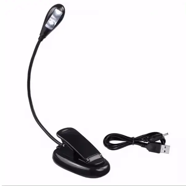 Mini lâmpada de leitura com clipe para livro LED 2 LEDs AAA Bateria Ajustável Luzes pescoço de ganso