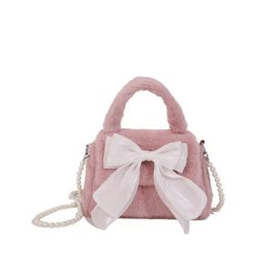 Plush bowknot shoulder and <b>crossbody</b> <b>bag</b> for women - Product Image 4
