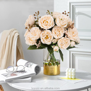 Bunga Artifisial Promo Panas 5 Tangkai Peony Sutra Buket Pengantin Warna Champagne untuk Dekorasi & Perlengkapan Pernikahan - Product Image 2