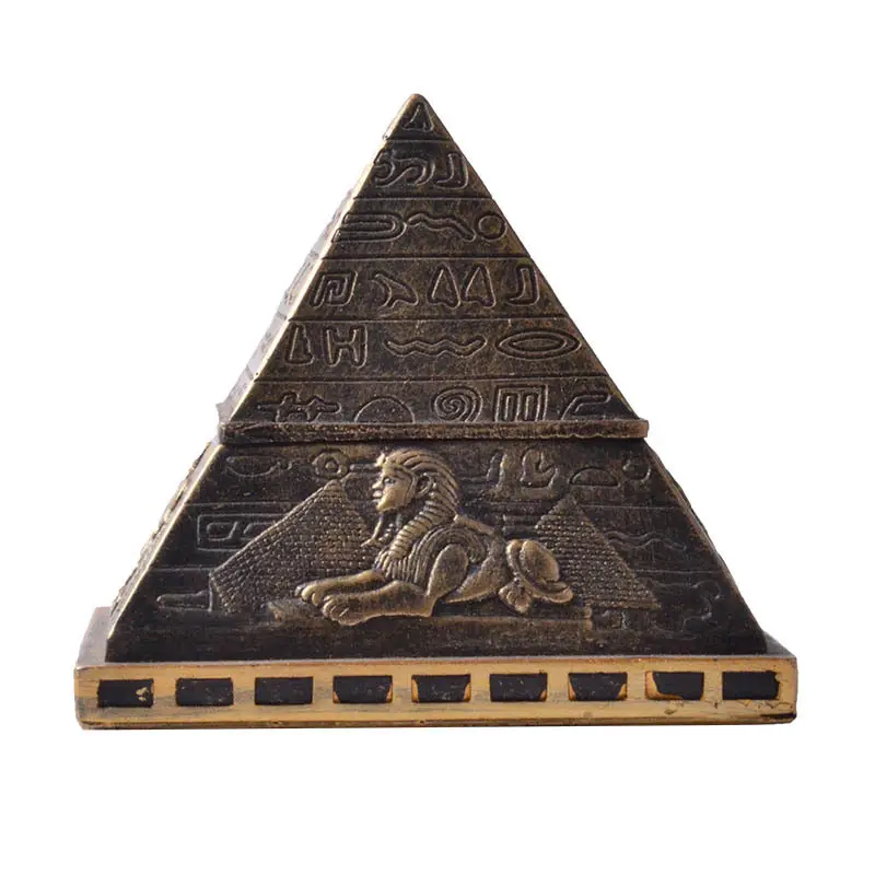 Creative Egyptian Pyramid Figurine Trinket Box Resin Crafts Bronze Mini Jewelry Box with Ancient Saint Pattern