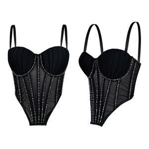 2026 New Pleated Bust Rhinestone Mesh Corset Top Women Luxury Waist Trainer <strong>Faja</strong> <strong>Colombiana</strong> Plus Size Elegant Shapewear - Product Image 2