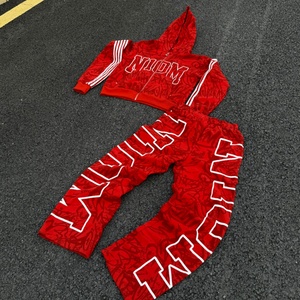 High Quality Tracksuit Manufacturer Custom All Dtg Print Red Oversized Heavyweight Zip up Hoodie and Sweatpants Set <b>Jogging</b> <b>Suit</b> - Product Image 1