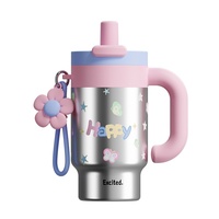 Bouteille d'eau isotherme double paroi en acier inoxydable avec poignée, grande capacité, élégante, pour femmes, avec paille et motif dessin animé mignon, pour étudiants