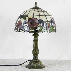 Zinc Alloy Base Tiffany Style 12-Inch Dome Stained Glass Rose Dragonfly E26 AC Desk Lamp for Reading Room - Product Image 3