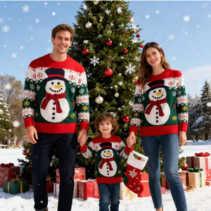 Pull de Noël familial, pull de Noël moche pour parents, enfants, tout-petits, adultes, bébés, tricoté avec un motif de personnage pour l'hiver - Product Image 1