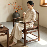 Chaise de salle à manger en bois massif style Japandi, fauteuil moderne minimaliste finition noyer, chaise longue style zen oriental, portable pour villa