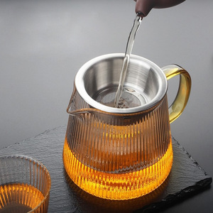 Transparent Glass Vertical Striped Fairness <b>Cup</b> Thickened Kung Fu <b>Tea</b> <b>Set</b> With Filter Afternoon <b>Tea</b> Use - Product Image 2