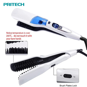 PRITECH Temperature Control Steam Hair Straightener <strong>Brush</strong> With Hang up Loop 2-in-1 Moisture Mist <strong>Ceramic</strong> High Tech <strong>Hot</strong> Comb - Product Image 3