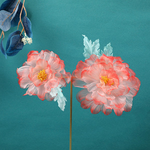 Nouvelles pinces à cheveux originales, faites à la main, avec de grands motifs dégradés de pivoines, pour le maquillage, la photographie et les coiffures Hanfu. - Product Image 2