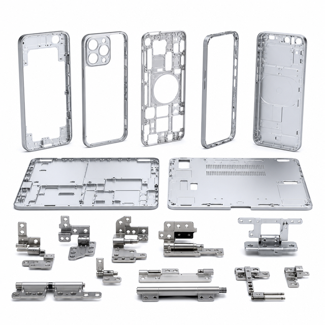 JXD Machining High Tech CNC Machined Aluminum Smartphone Frame Chassis Laptop Hinge Precision Electronic Components Collection